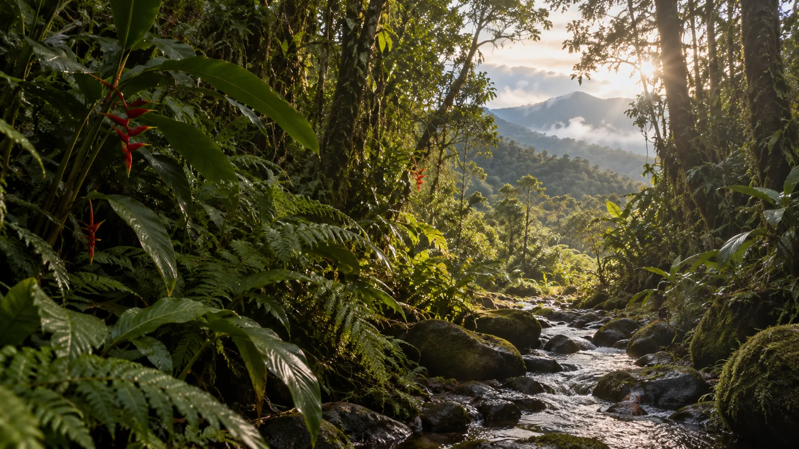 Bosque tropical, flores y montañas de Colombia