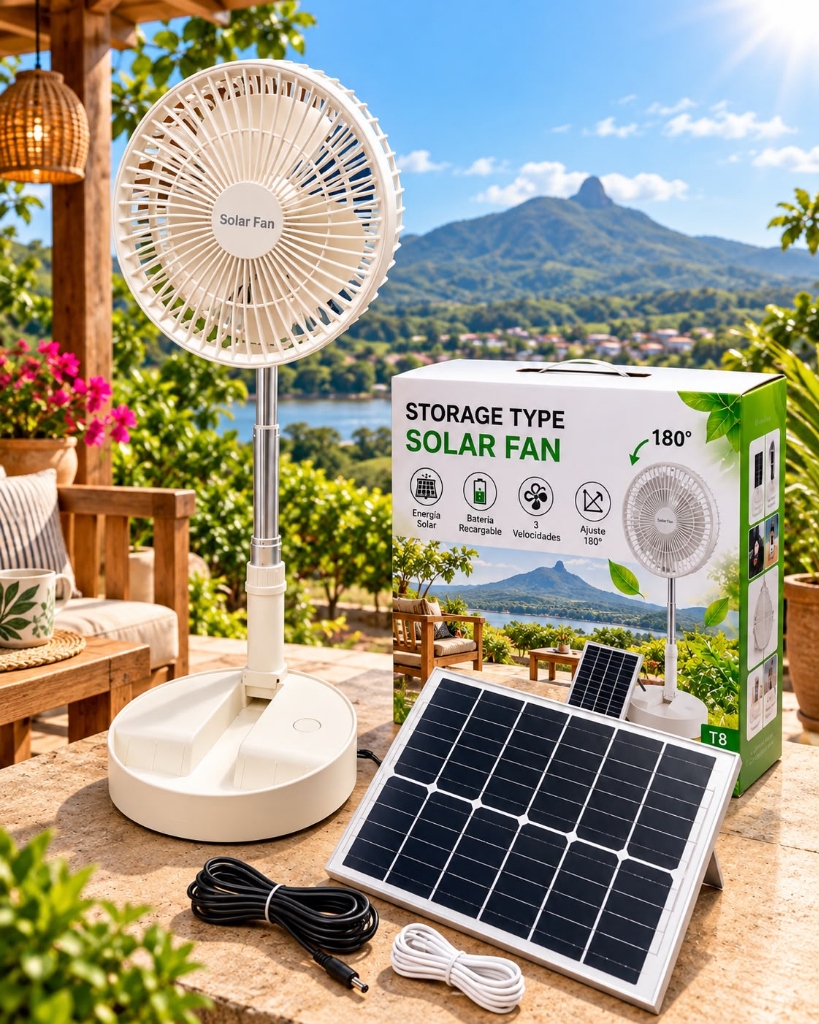 Ventilador Solar Recargable con Panel Solar Pycbell Home